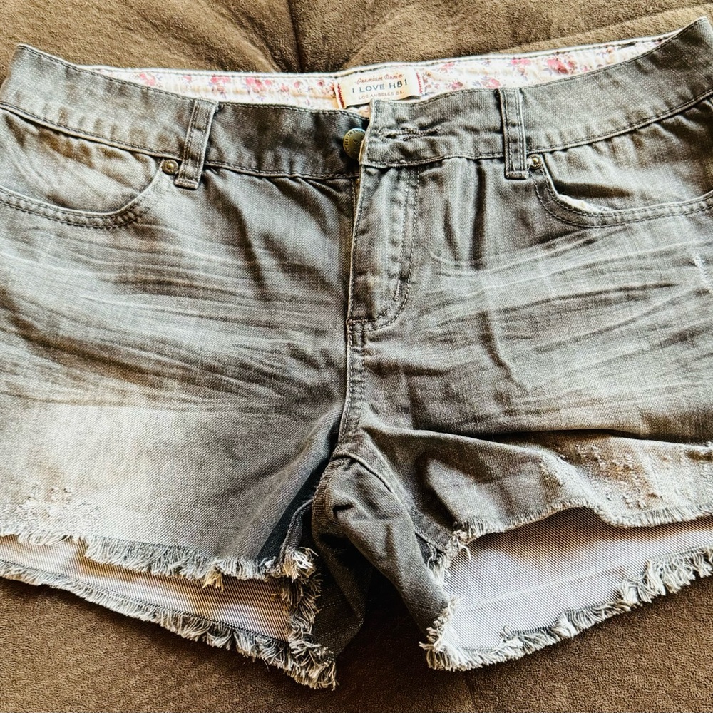 I LOVE H81 faded black cut-off shorts size 12